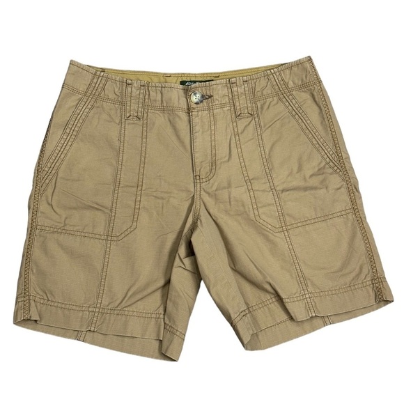 Women’s Eddie Bauer 10 Medium Shorts Ripstop Chino Khakis Taupe Bermuda Twill - Picture 3 of 8